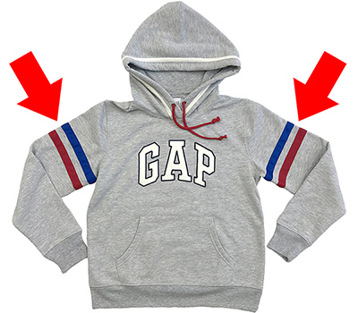GAPパーカー腕周りにパイピング