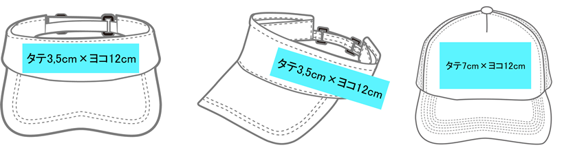 サンバイザー、イベントキャップ(帽子)のプリント位置とサイズ