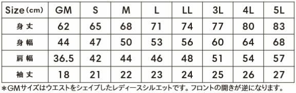 サイズ表／レディース用M（GM）S/M/L/LL/3L/4L/5L