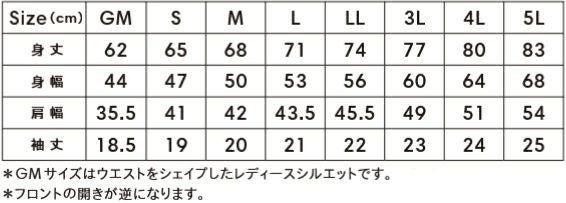 サイズ表／サイズ展開 レディース用M（GM）S/M/L/LL/3L/4L/5L