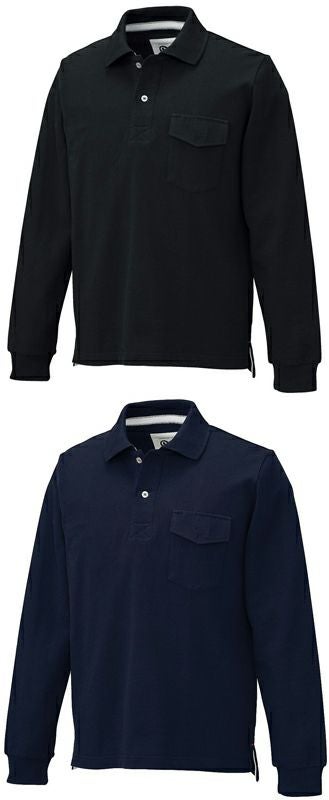 【厚手7.8オンス】長袖ポロシャツ（鹿の子・綿100％） [KURO-25447]