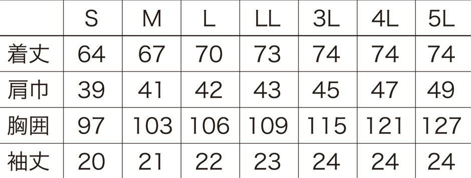 サイズ表／サイズ展開 S/M/L/LL/3L/4L/5L