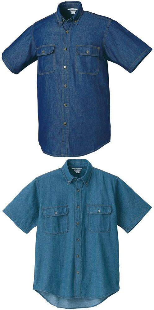 半袖】デニムシャツ（両胸ポケット2個付き・6,5オンス）[KURO-87504