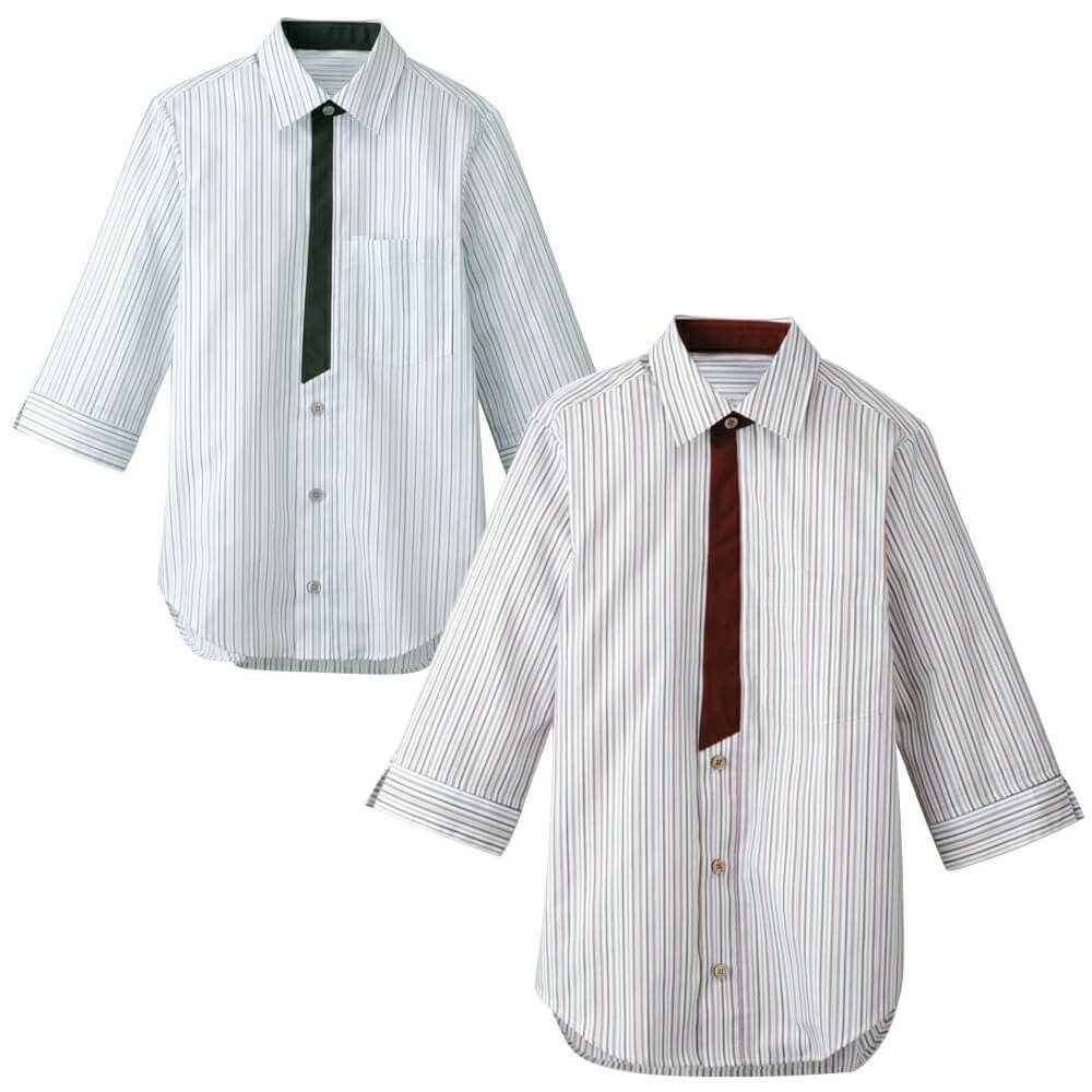 ストライプ7分袖ワイシャツ