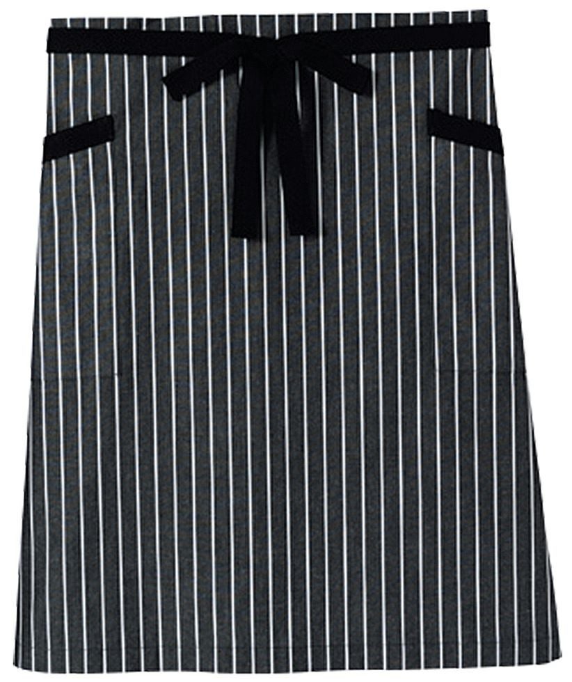 ストライプおしゃれなミドルエプロン/ブラック＃16