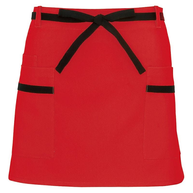 飲食店用の腰下ショート丈エプロン/レッド＃009