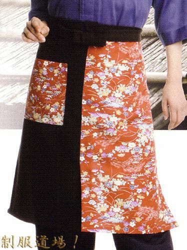 【友禅調小紋】前掛けエプロン/ミディアムレッド