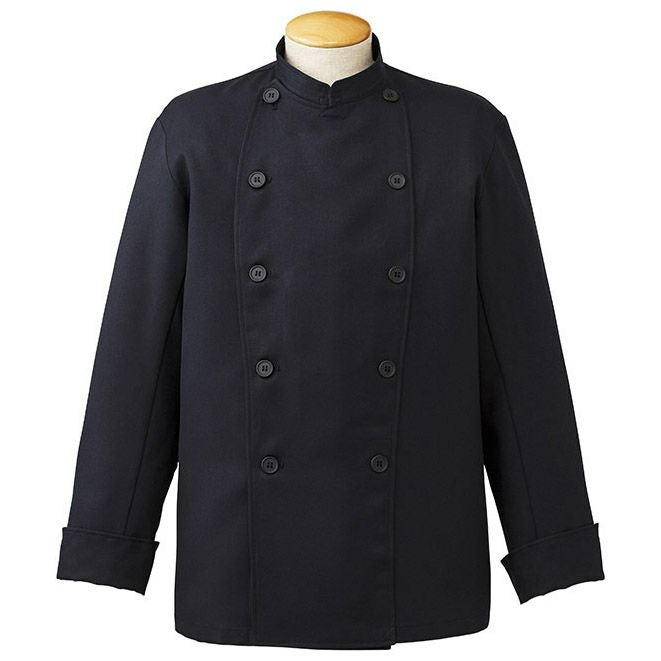 【漂白剤が付着しても色落ちしない防脱色加工】黒コックコート [SUN-AN1141]