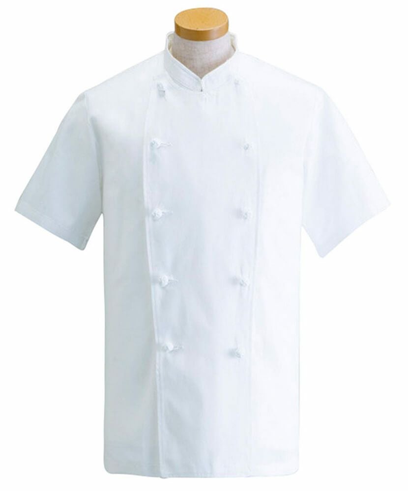 半袖コックコート [SUN-KG412] <br>ホワイト（白色）　／内側パッチポケット付き