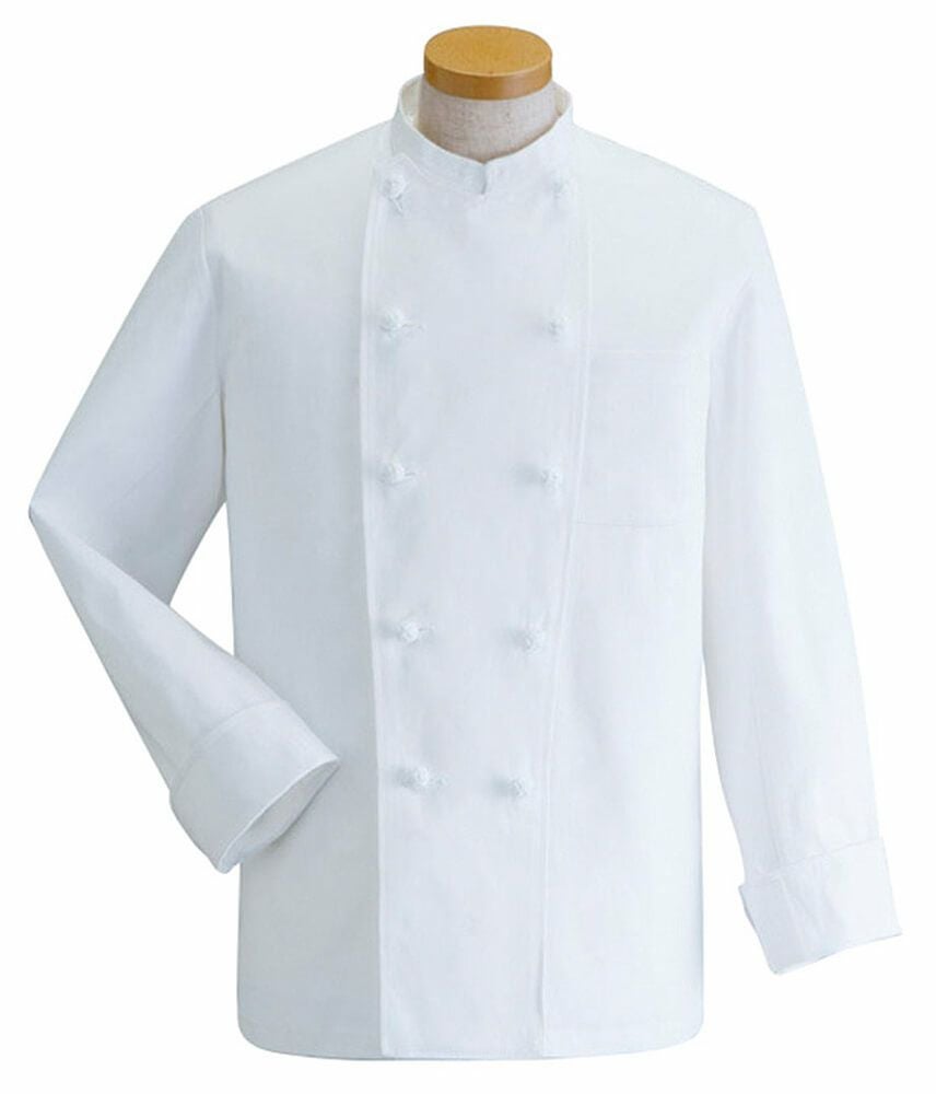 【厚手カツラギ綿100％】コックコート（男女兼用） [SRV-KC413]　ホワイト（白色）