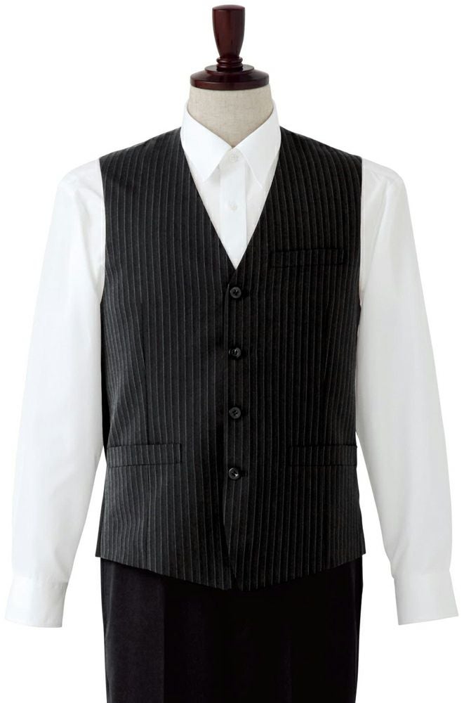 グレー×ブラック／かっこいいメンズ高級ストライプ黒ベスト