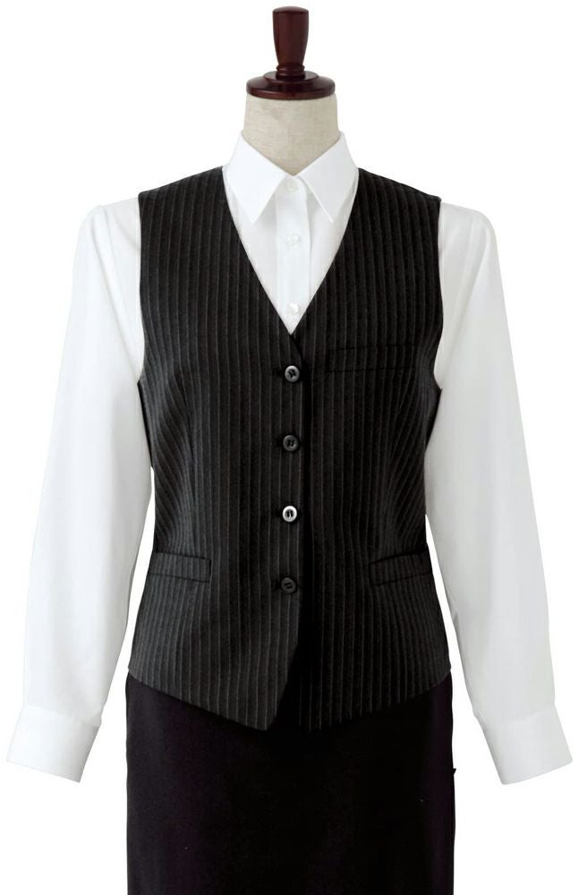 グレー×ブラック／おしゃれでかっこいいレディース高級ストライプ黒ベスト