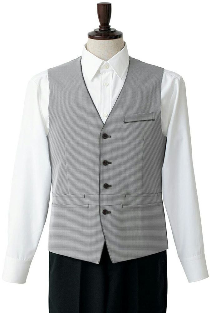 ホワイト×ブラック／かわいい千鳥格子のおしゃれなメンズベスト