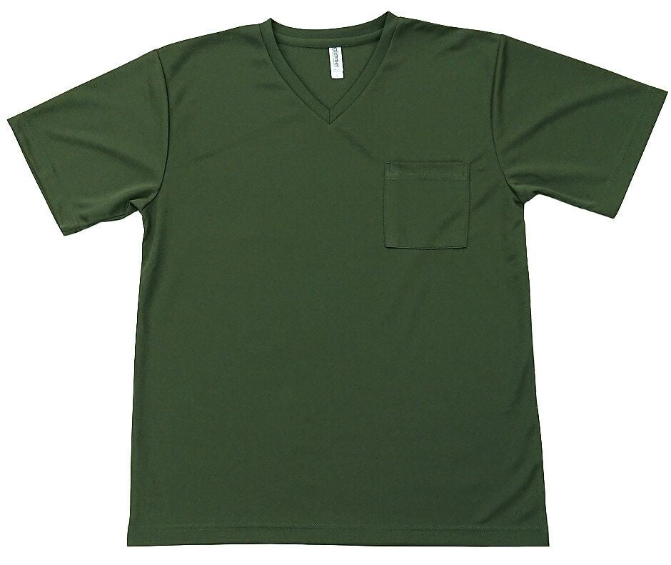 VネックTシャツの左胸にポケット取付加工後の写真