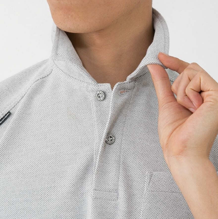 エリ部分に形状記憶ワイヤー入り<br>エリ立ててかっこよく仕事してください！