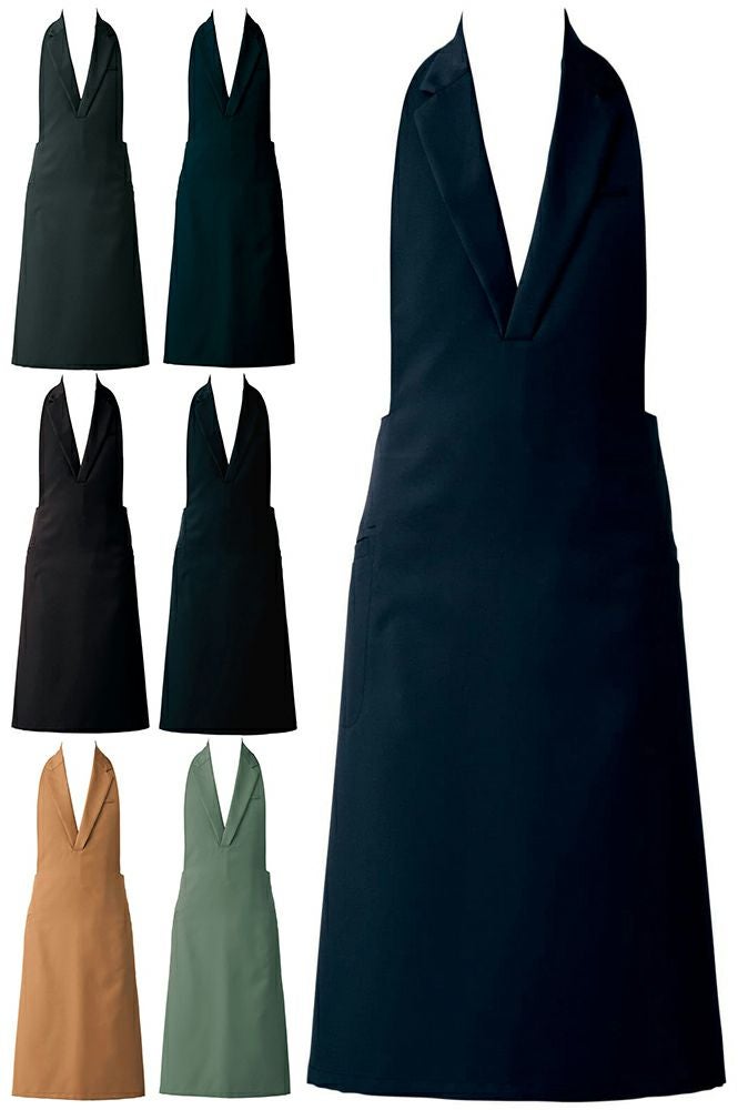 テーラードカラー胸当てエプロン（首掛けタイプ）