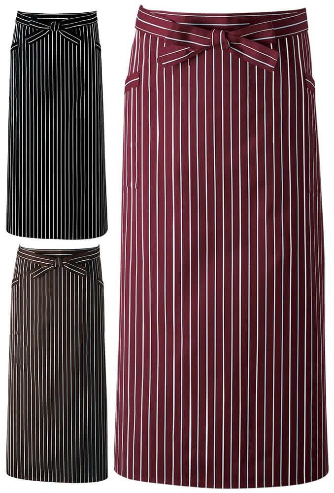 【ソムリエナイフポケット付き】ストライプ柄ソムリエロングエプロン