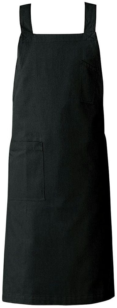 胸当てエプロン（背中クロス）:ブラック