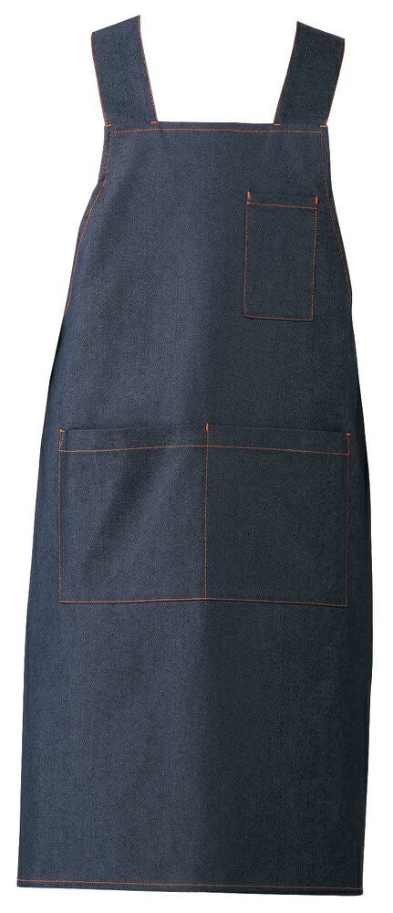 【デニム】背中H型胸当てエプロン（ストレッチ）[ARB-T8542] 　ネイビー＃C5