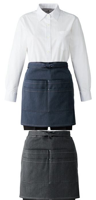 【デニム】腰下ショート丈エプロン（ストレッチ）