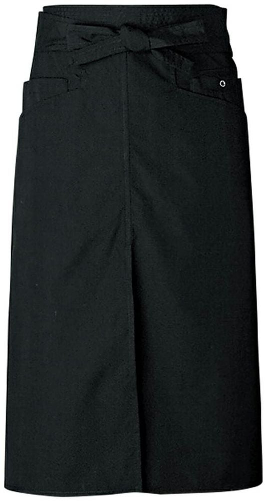 ブラック　:  【ソムリエナイフ専用ポケット付き】ロング丈ソムリエエプロン（スリット入り）