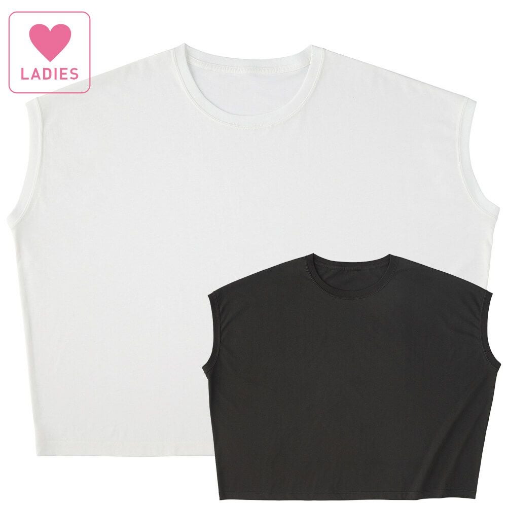 レディーススリーブレスワイドTシャツ