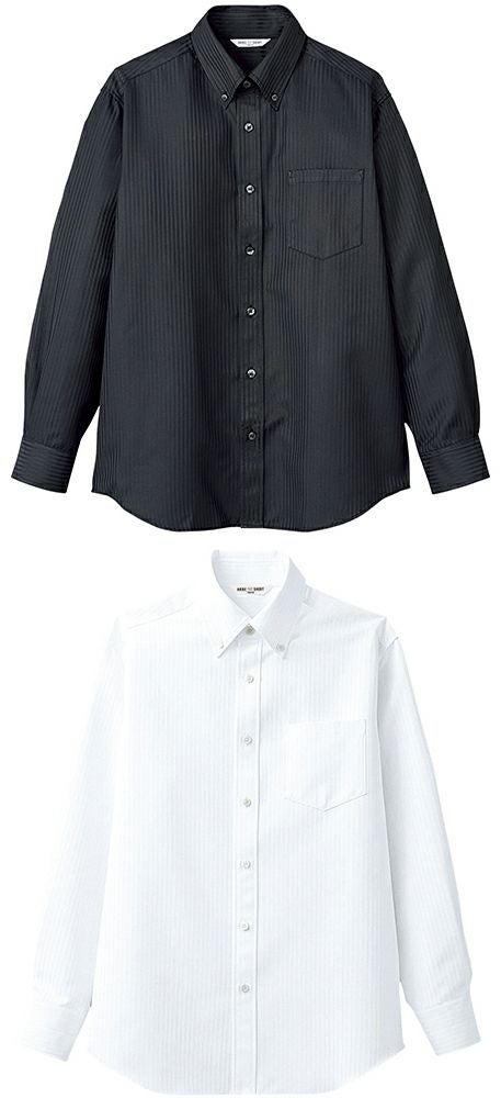 男性用長袖シャドーストライプボタンダウンシャツ