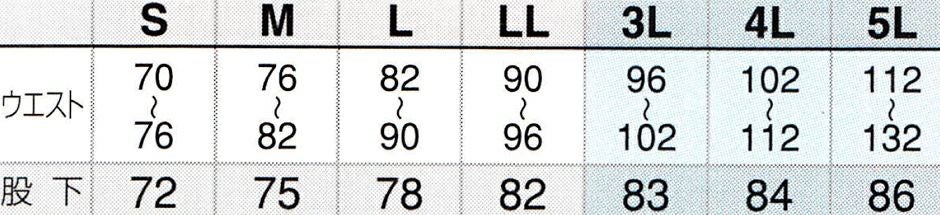 ズボンのサイズ表