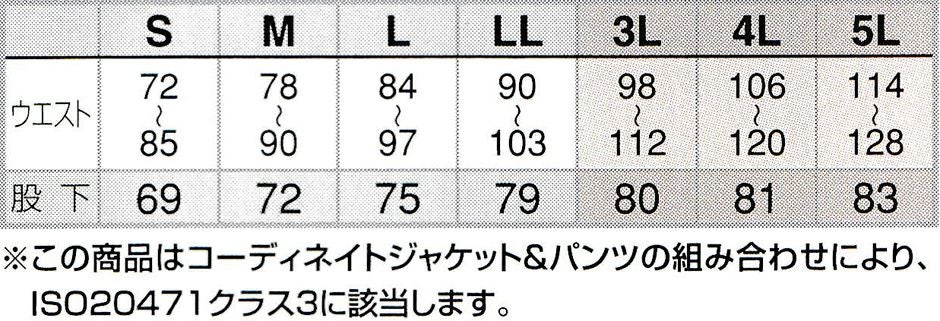 ズボンのサイズ表