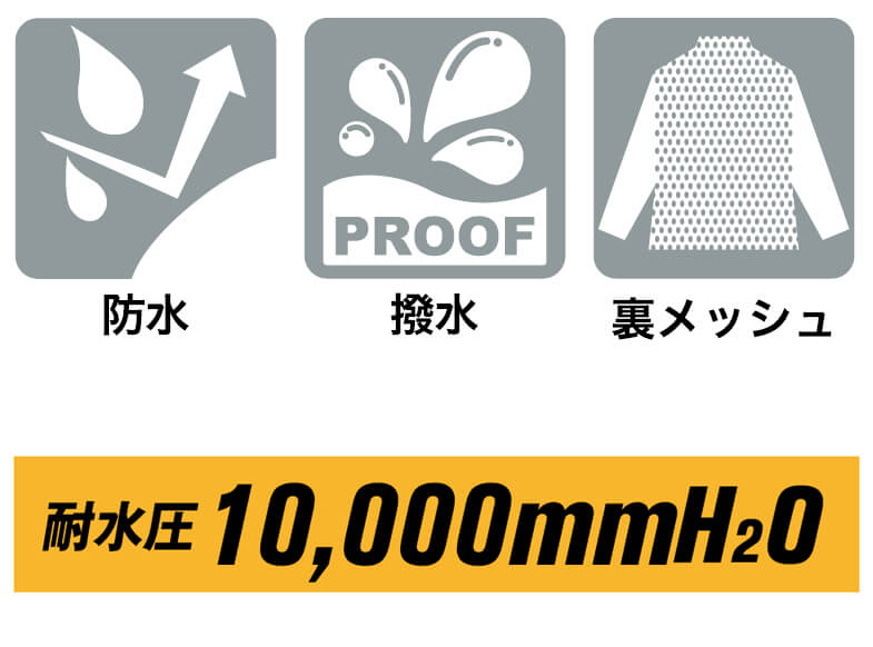 防水：撥水：裏メッシュで蒸れにくい
