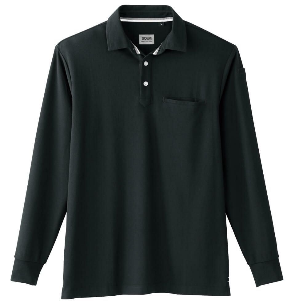 DIOR HOMME 鹿の子生地・長袖ポロシャツ黒 鹿の子】長袖ポロシャツ(ストレッチ)(吸汗速乾ドライ)(消臭テープ付き