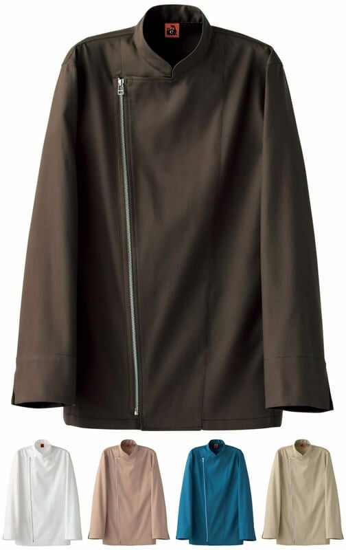 【綿100％】長袖ファスナーコックコート（制電・制菌・ストレッチ）