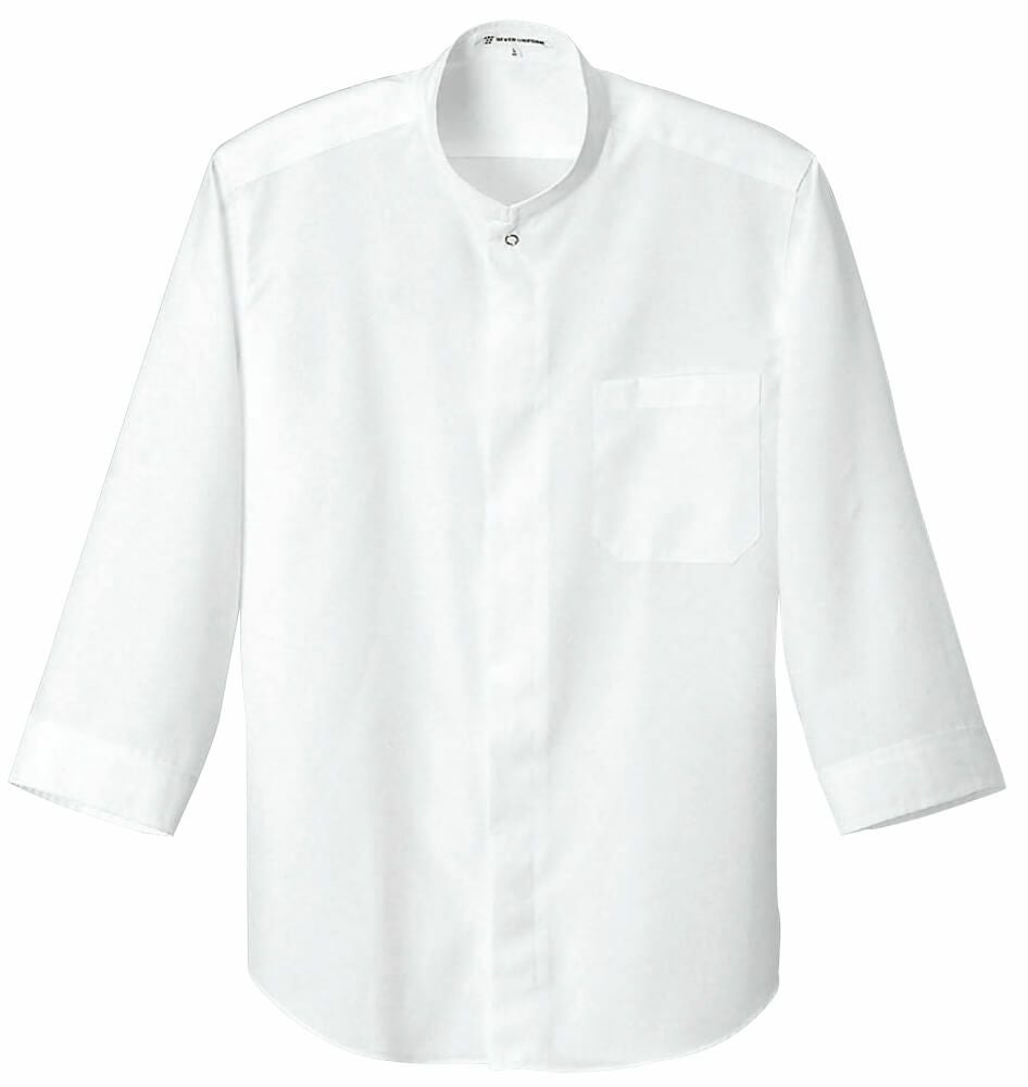 【スタンドカラー】7分袖シャツ（形態安定・男女兼用）[7-CH1589]　ホワイト＃0