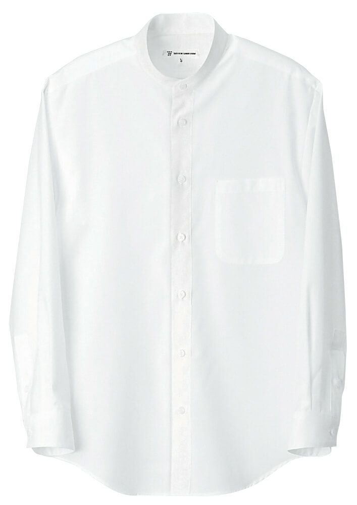 【男性用】スタンドカラー長袖シャツ（形態安定・吸水速乾）[7-CH1724]　ホワイト＃0