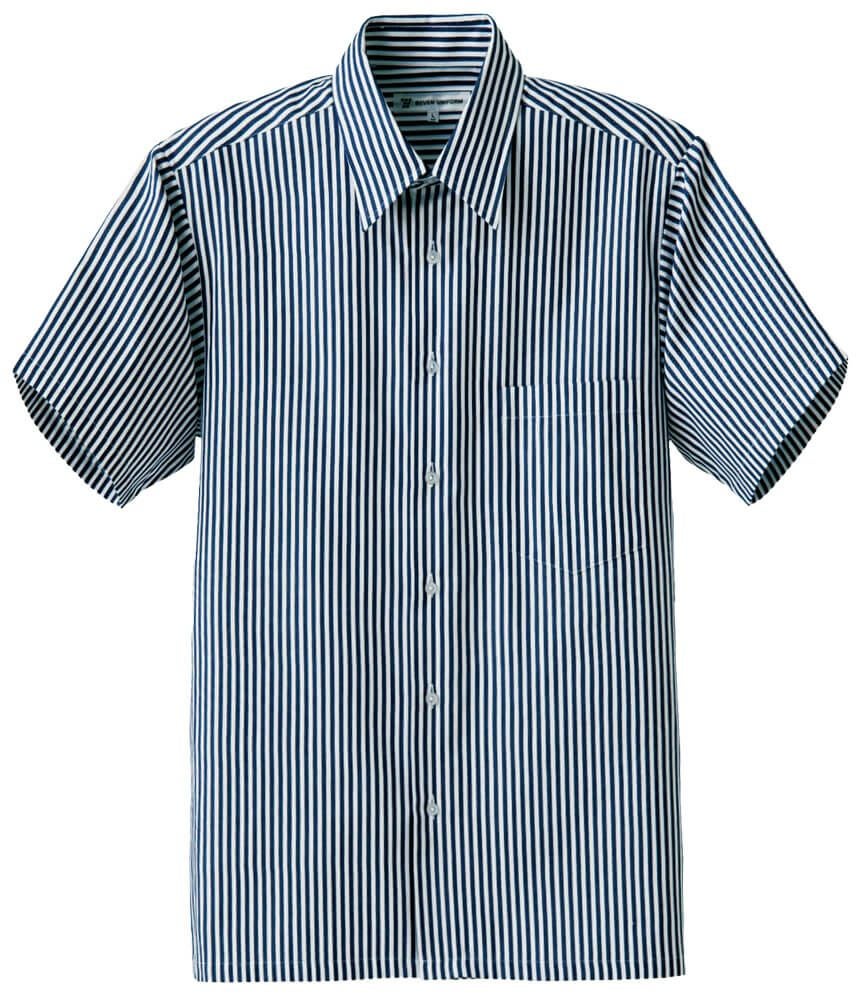 半袖ストライプシャツ [7-CH1665]　ホワイト×ブルー（ストライプ）＃1