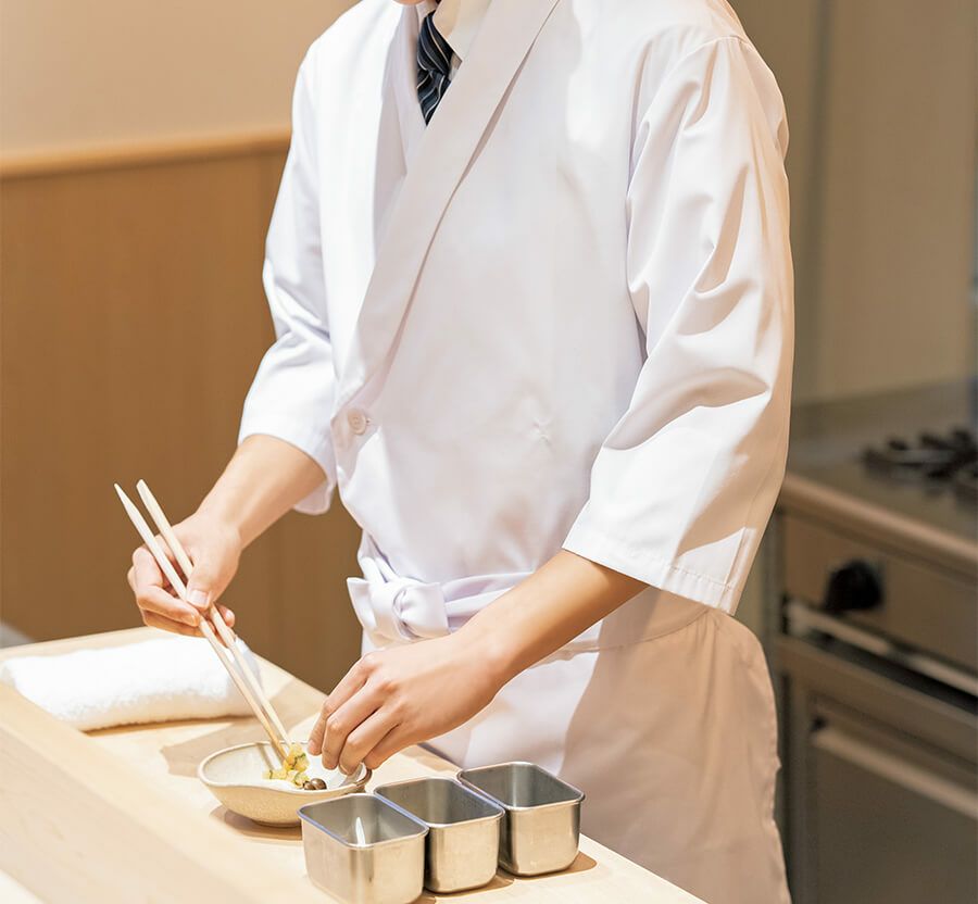 調理前掛け着用写真