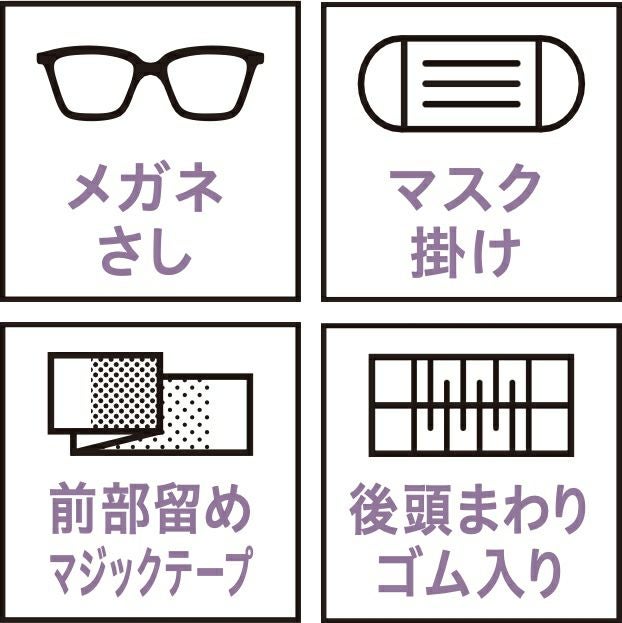 メガネさし・マスク掛け・前部留めマジックテープ・後頭まわりゴム入り