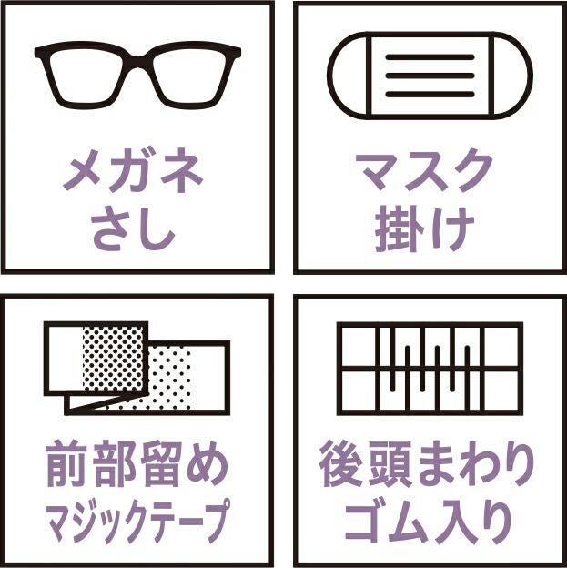 メガネさし・マスク掛け・前部留めマジックテープ・後頭まわりゴム入り