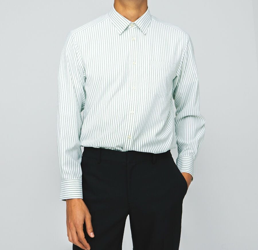 ストライプシャツ着用写真：グリーン