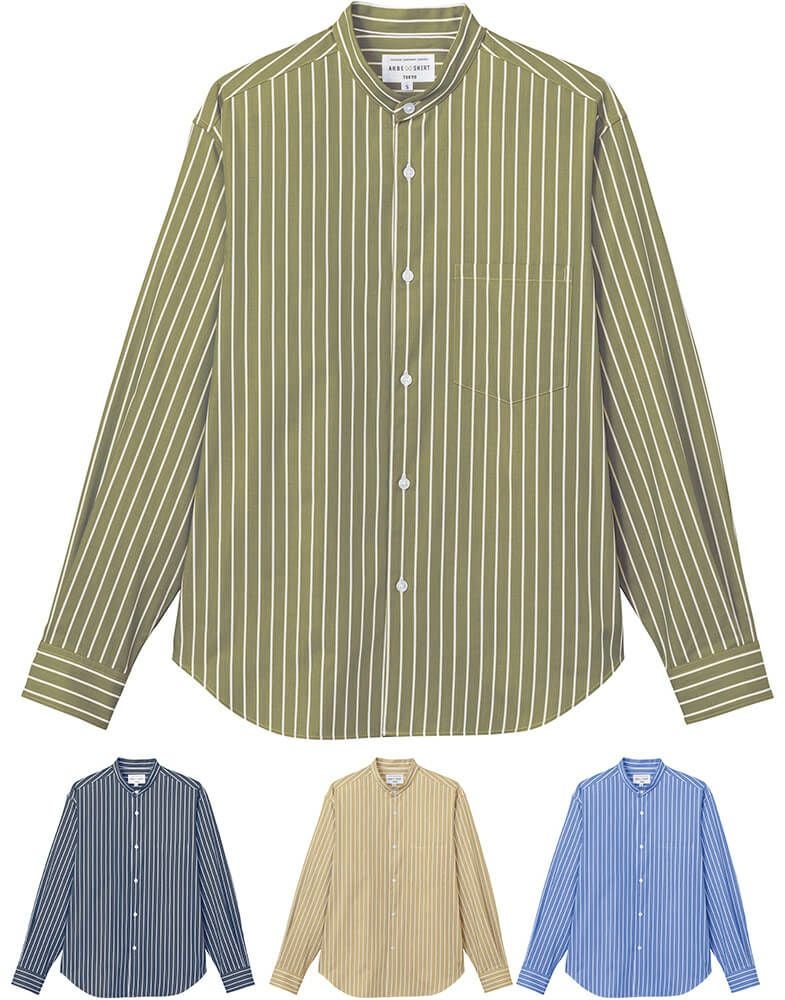 [ストライプ]スタンドカラーシャツ(長袖)(兼用) [ARB-EP-9009]