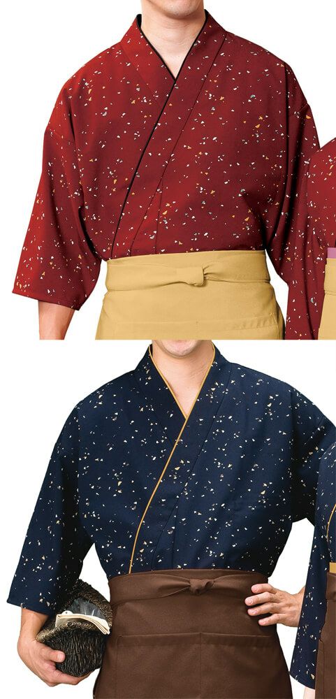 豊後梅・山吹茶色単衣　帯、袖丈直しセット 日本製】本手染め作務衣・上着 [箔模様] [男女兼用] [KY-SJ4314-SJ4315