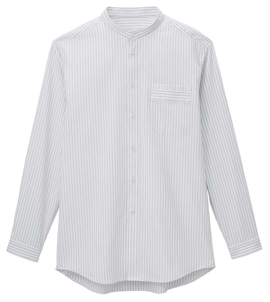 バンドカラー長袖シャツ(ストレッチ)(男女兼用) [SRV-LBLU-2402]