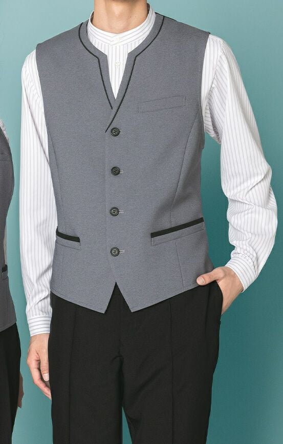 バンドカラーシャツ着用写真：男性