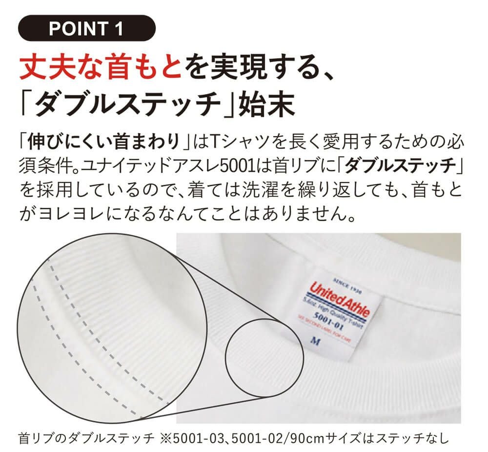 首もとのダブルステッチが長持ちの秘訣