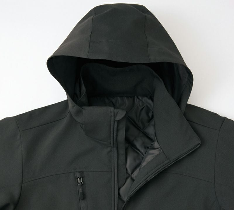 フード取り外し<br>取り外し式フード付で寒い作業時も安心。フードはマジックテープで簡単に着脱が可能。