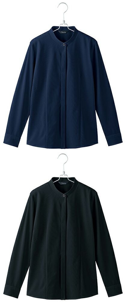 北陸の素材力 スーパーノーアイロン・長袖スタンドカラーブラウス（ノーアイロン）（透け防止） [AZ-634231]