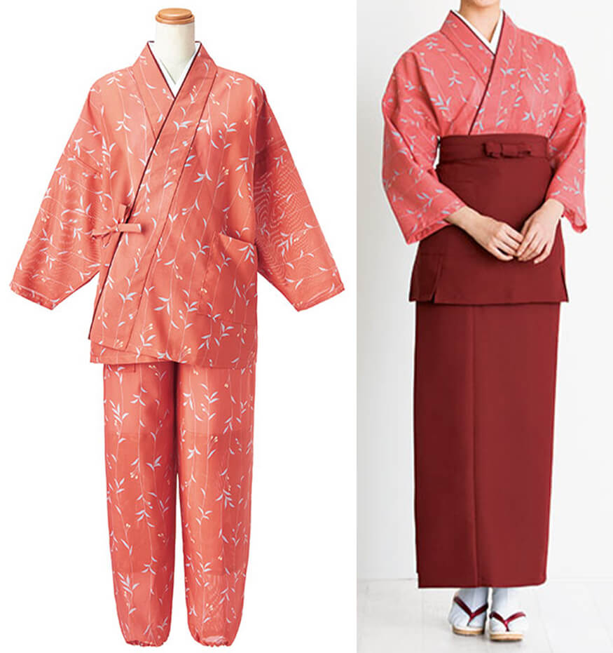 茶衣着：サーモンピンクのコーディネート例