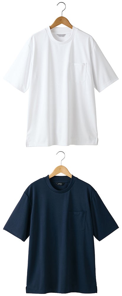 スロープネック半袖Tシャツ（ポケット付）（男女兼用）[AZ-40502]
