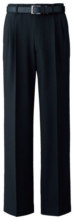男女兼用ツータックパンツ（裾上げ機能付）[SANS-AM60064]<br>ブラック